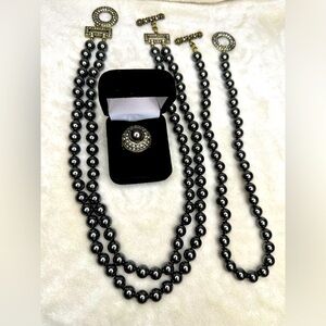 Heidi Daus Gun Metal Beaded Crystal Deco Toggle Necklaces with Ring